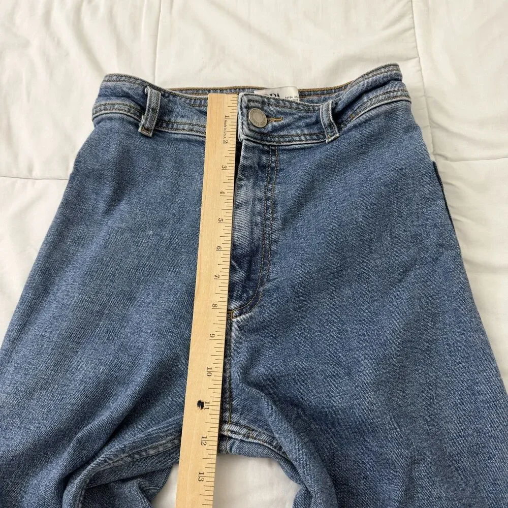 Zara Jeans Womens 2 Blue The Marine Straight Raw Hem High-Rise Wide Leg Boho - Picture 8 of 9